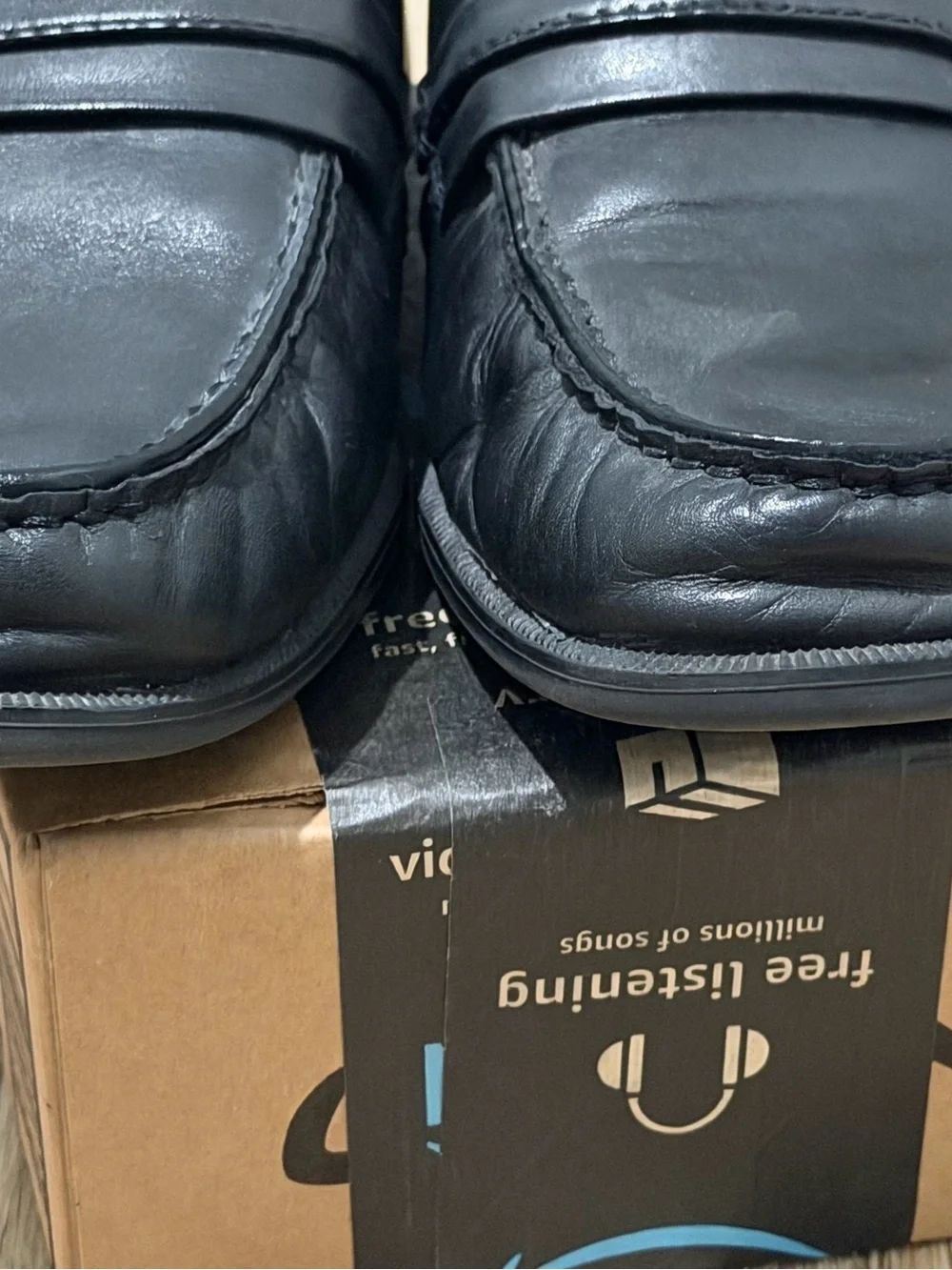 George Men’s Black Leather Slip-On shoes size 9